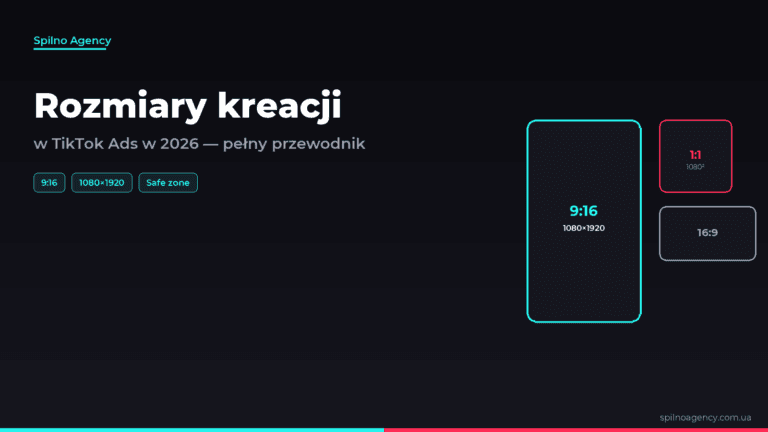 Rozmiary kreacji w TikTok Ads w 2026 — okładka artykułu Spilno Agency