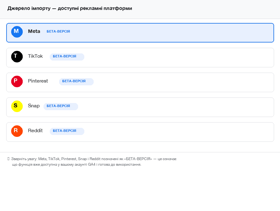 Wszystkie platformy reklamowe w GA4: Meta, TikTok, Pinterest, Snap, Reddit — BETA