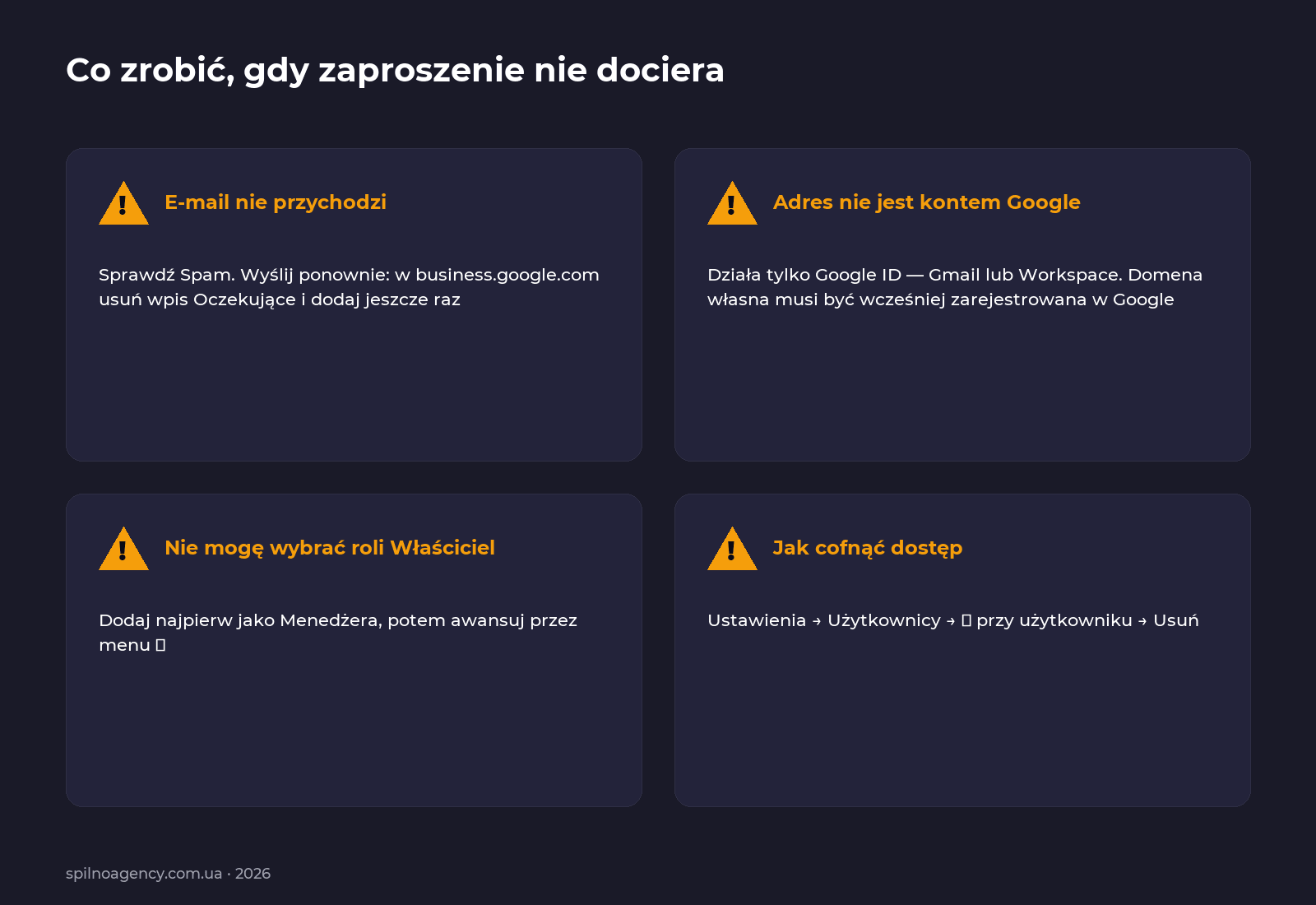 Troubleshooting: zaproszenie z Profilu Firmy w Google nie przychodzi