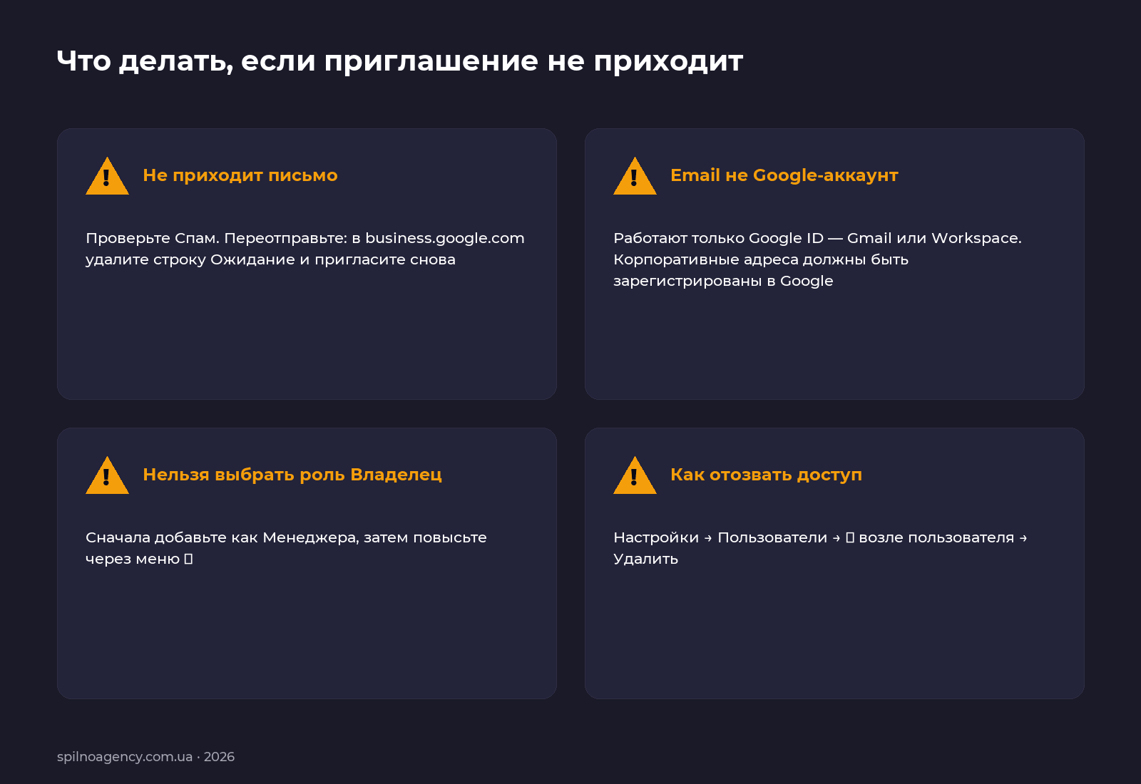 Troubleshooting: приглашение Google Business Profile не приходит