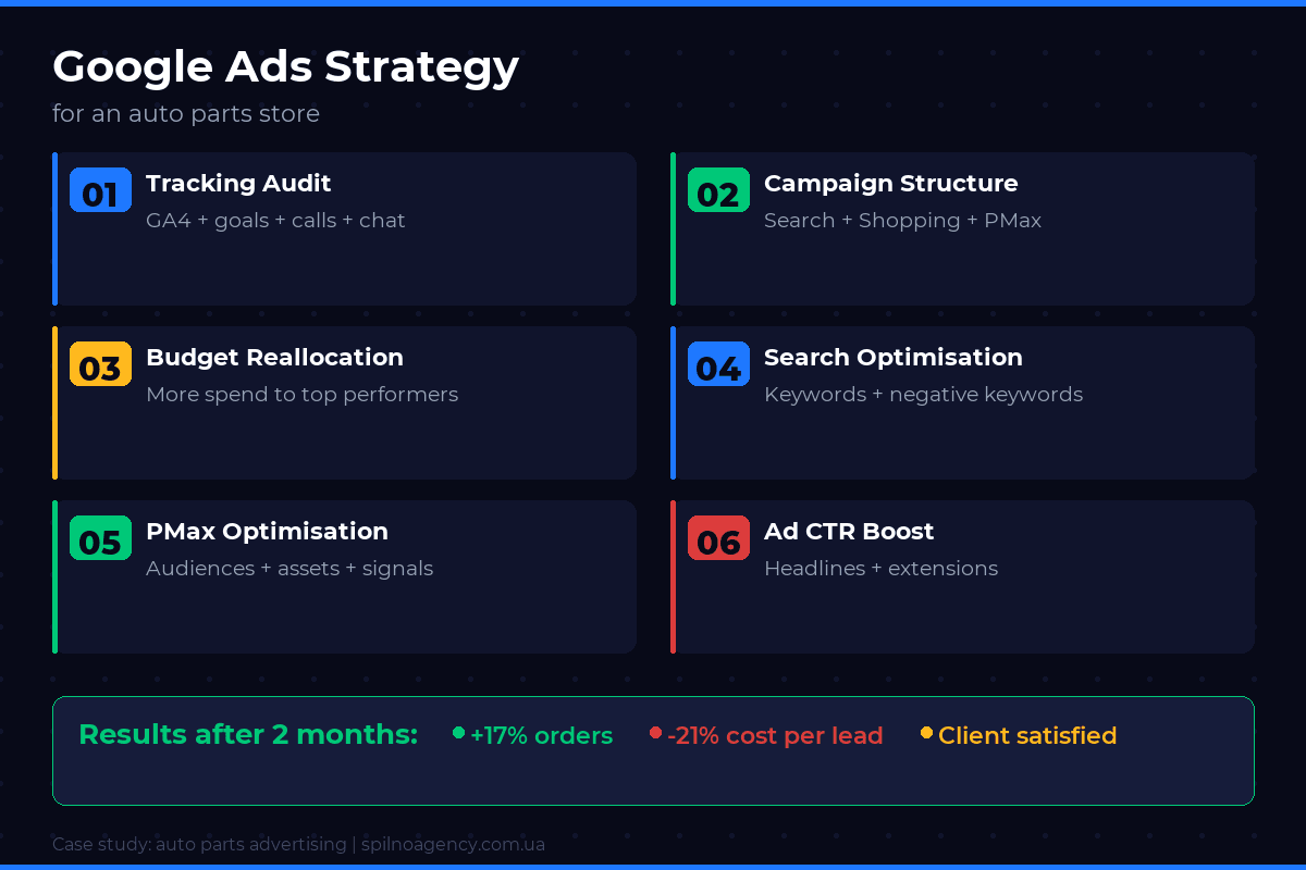 Google Ads strategy for an auto parts store — 6 steps by Spilno Agency
