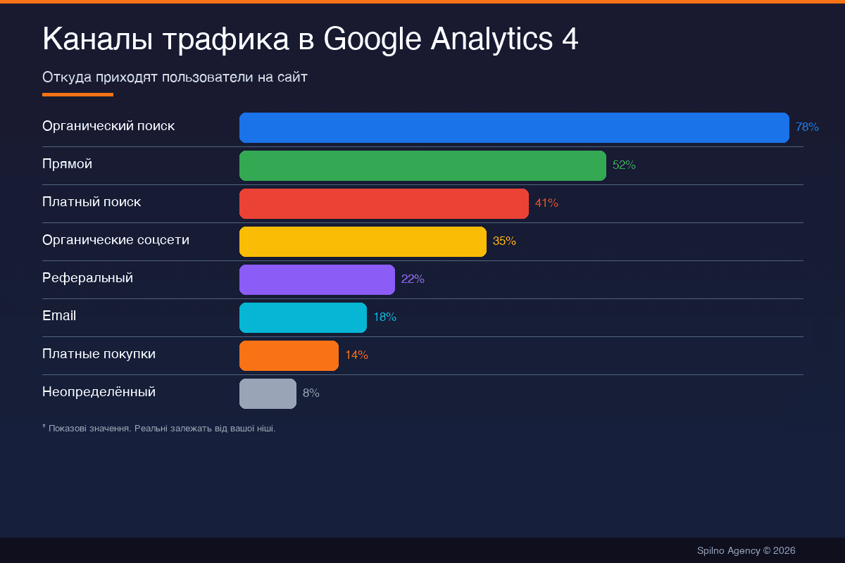 Каналы трафика в Google Analytics 4 — полный список