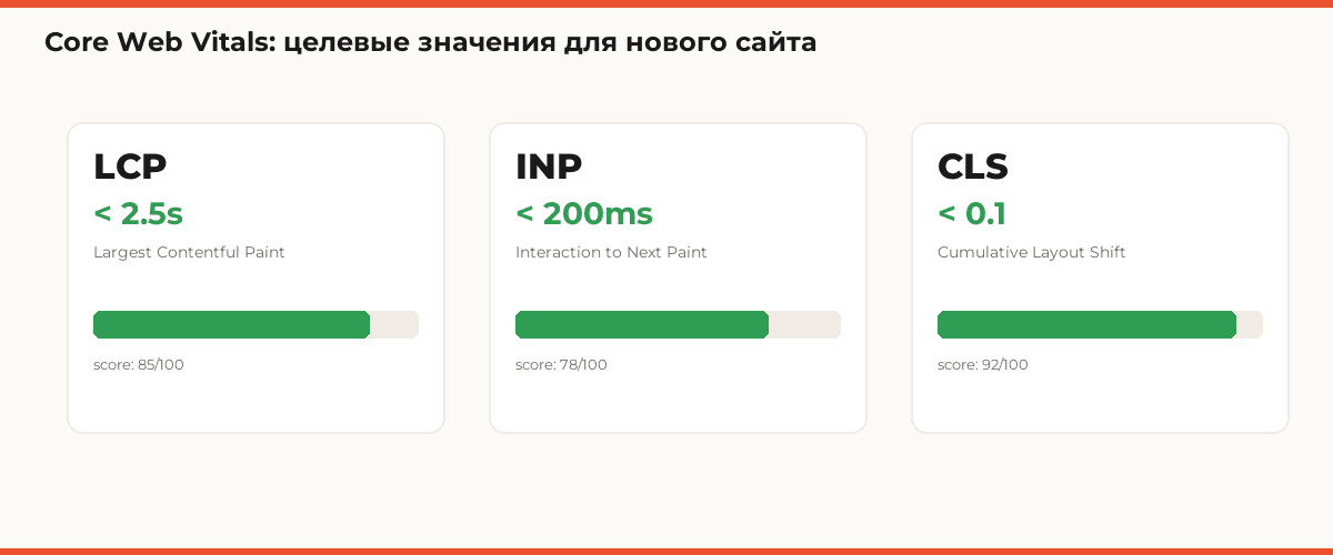Core Web Vitals: целевые значения для нового сайта