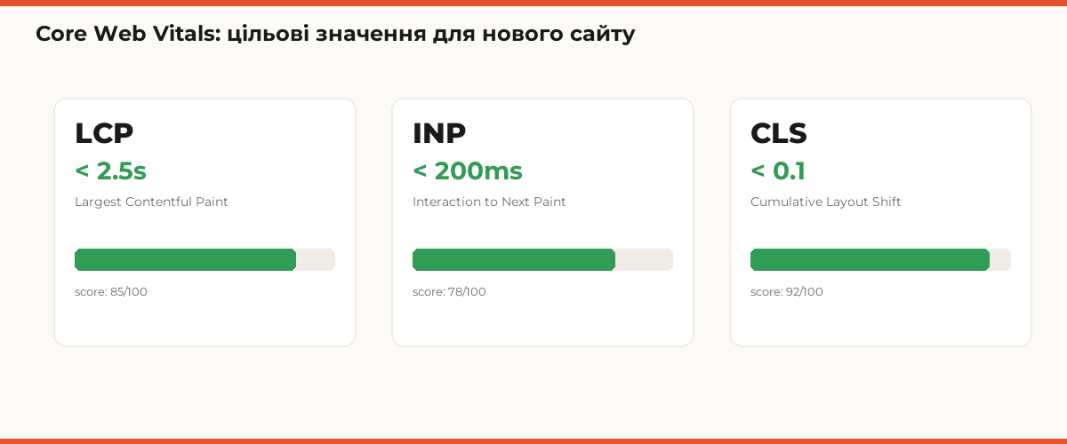 Core Web Vitals: цільові значення для нового сайту