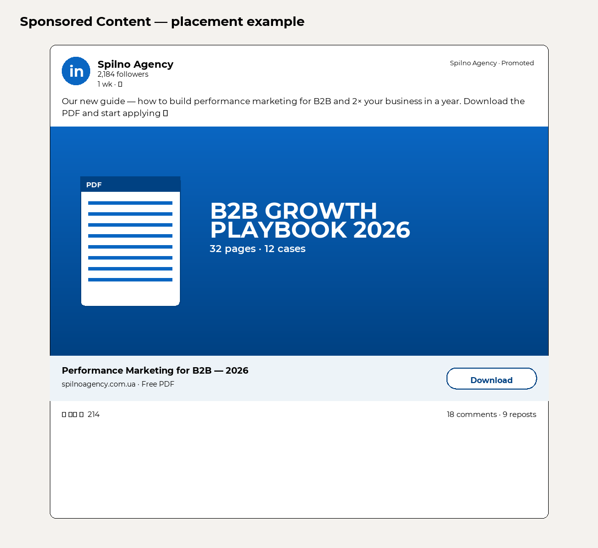 Sponsored Content LinkedIn — in-feed placement example