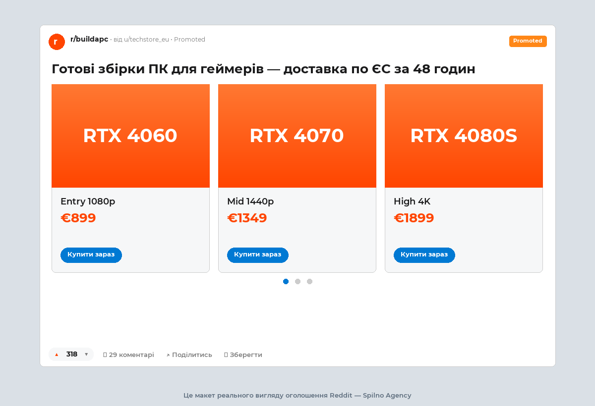 Приклад Carousel Ad на Reddit — макет