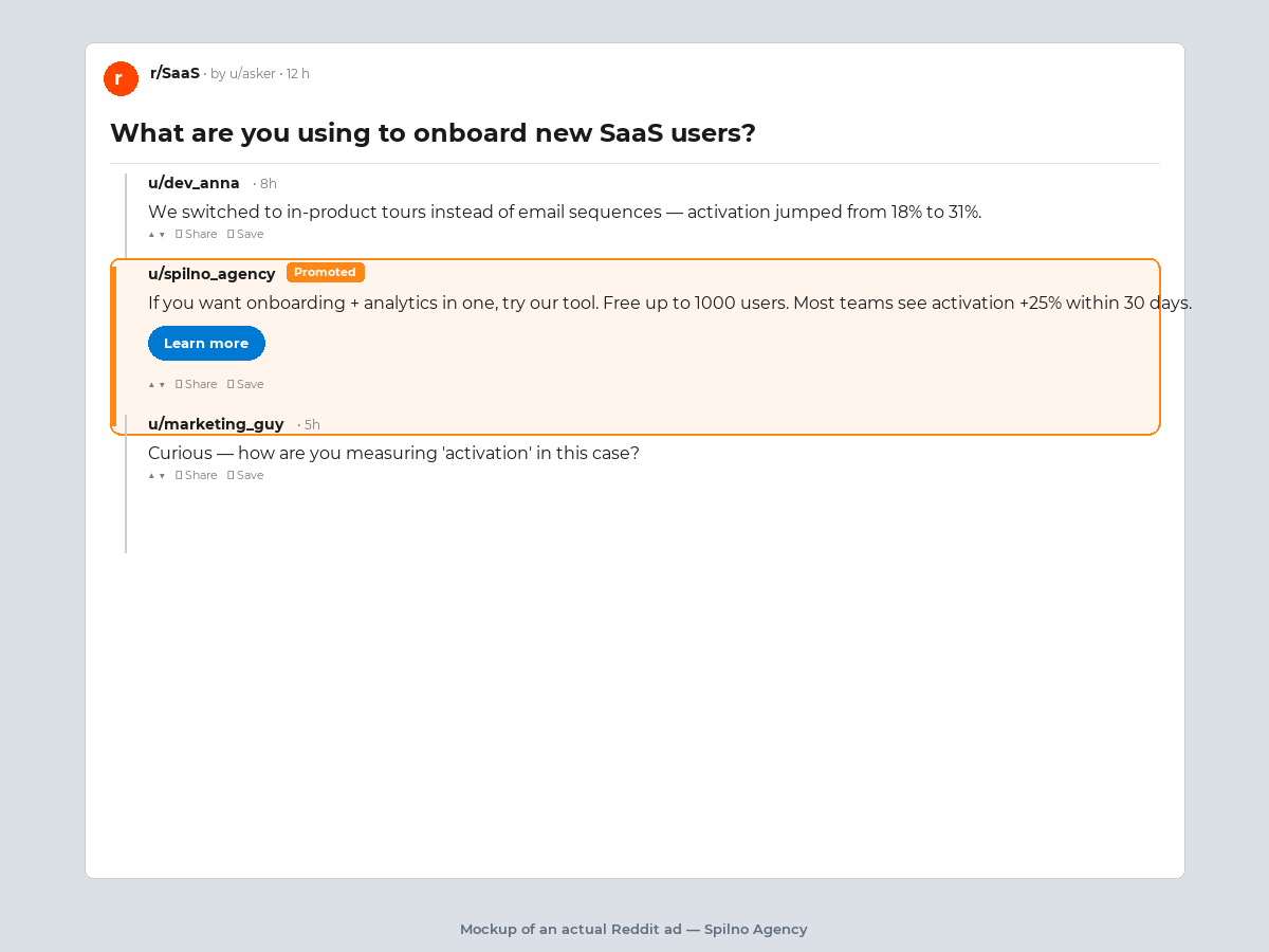 Reddit Conversation Ad in-thread mockup
