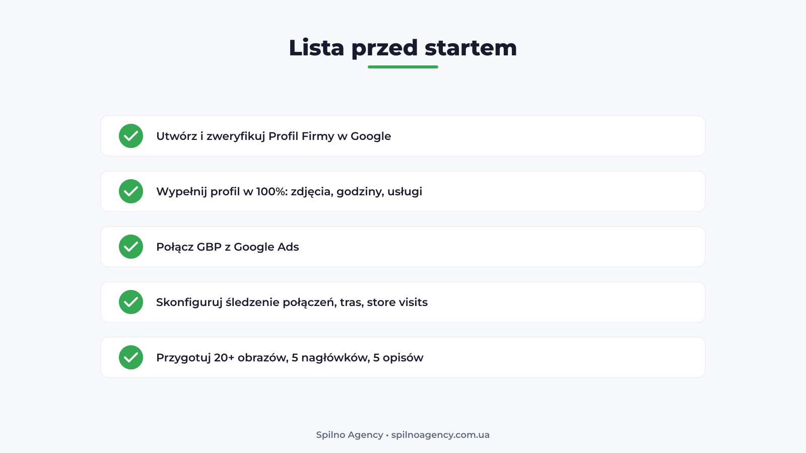 Lista kontrolna przed uruchomieniem reklamy w Mapach Google: GBP, weryfikacja, Google Ads, konwersje