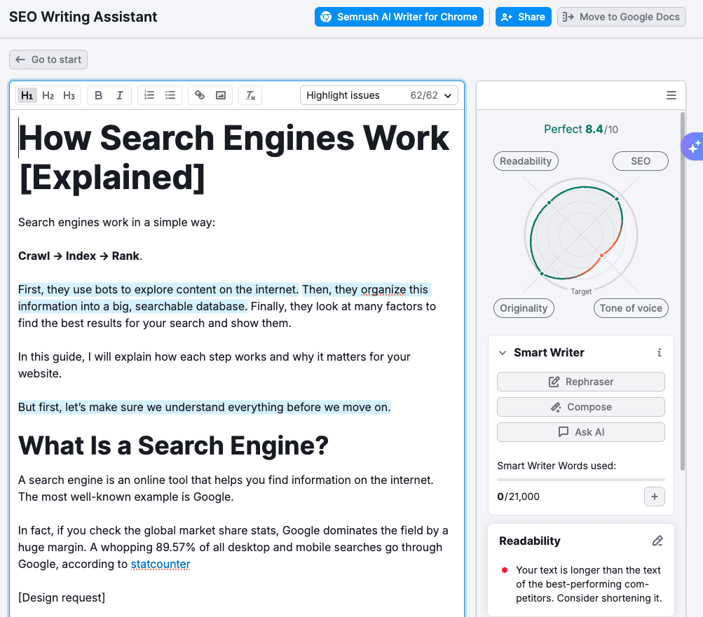 Semrush SEO Writing Assistant — real-time content optimization