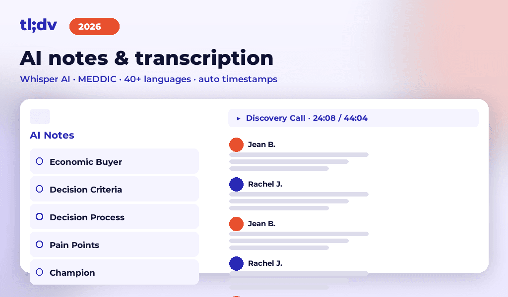 tl;dv AI notes and transcription interface with the MEDDIC template