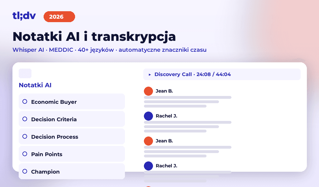 Interfejs notatek AI i transkrypcji tl;dv z szablonem MEDDIC