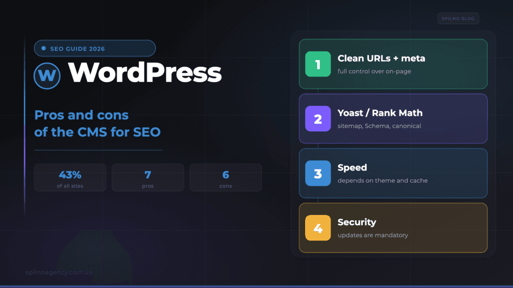 Is WordPress good for SEO: pros and cons of the CMS — Spilno Agency cover