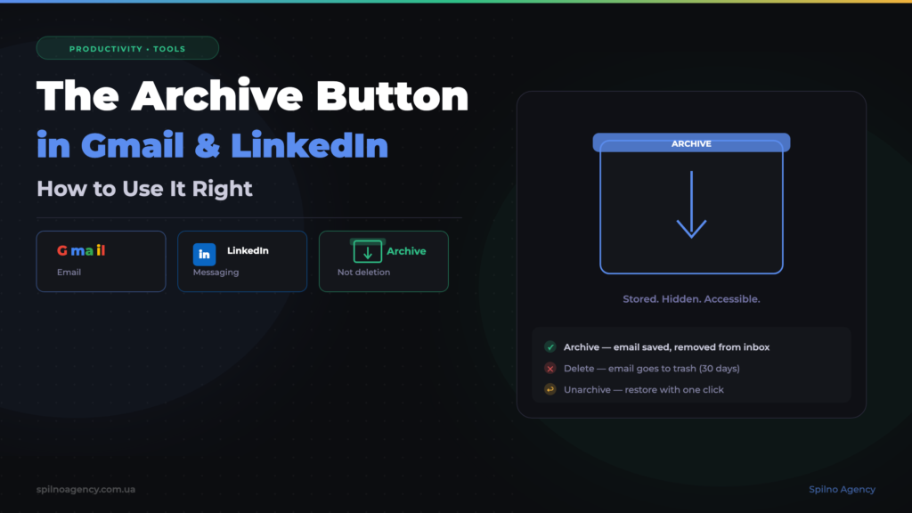 Archive button in Gmail and LinkedIn — how to use it correctly