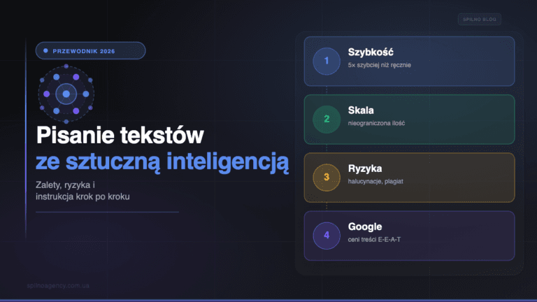 Pisanie tekstów z AI: zalety, ryzyka i przewodnik — okładka Spilno Agency