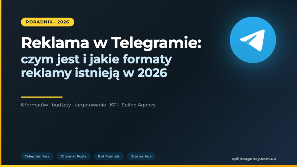 Reklama w Telegramie 2026: 6 formatów — okładka artykułu Spilno Agency
