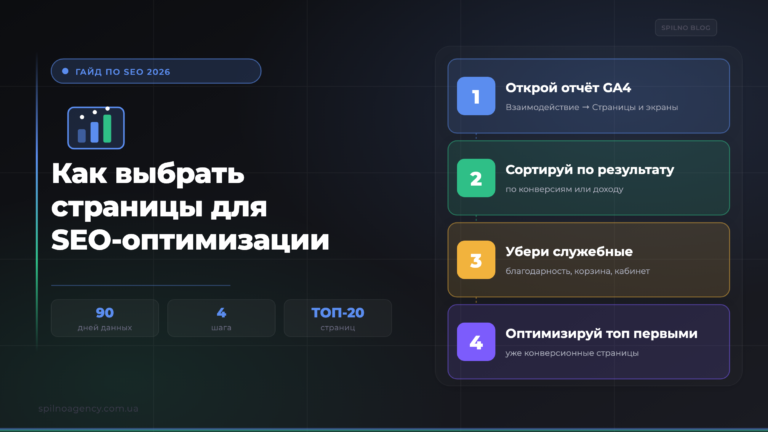 Как выбрать страницы для SEO-оптимизации — обложка Spilno Agency