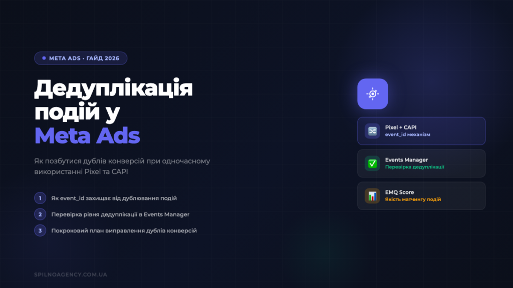 Дедуплікація подій у Meta Ads: Pixel + CAPI — гайд 2026