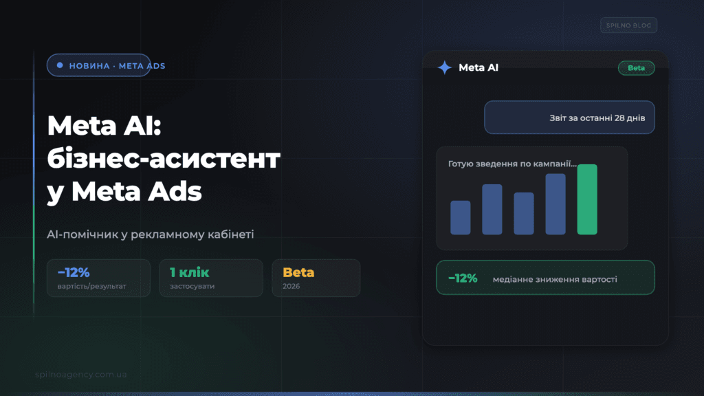 Meta AI бізнес-асистент у Meta Ads — обкладинка статті Spilno Agency