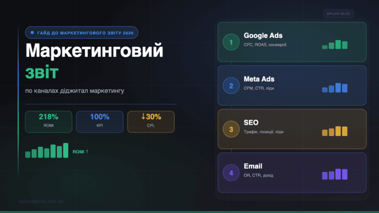 Маркетинговий звіт по каналах діджитал маркетингу — обкладинка Spilno Agency