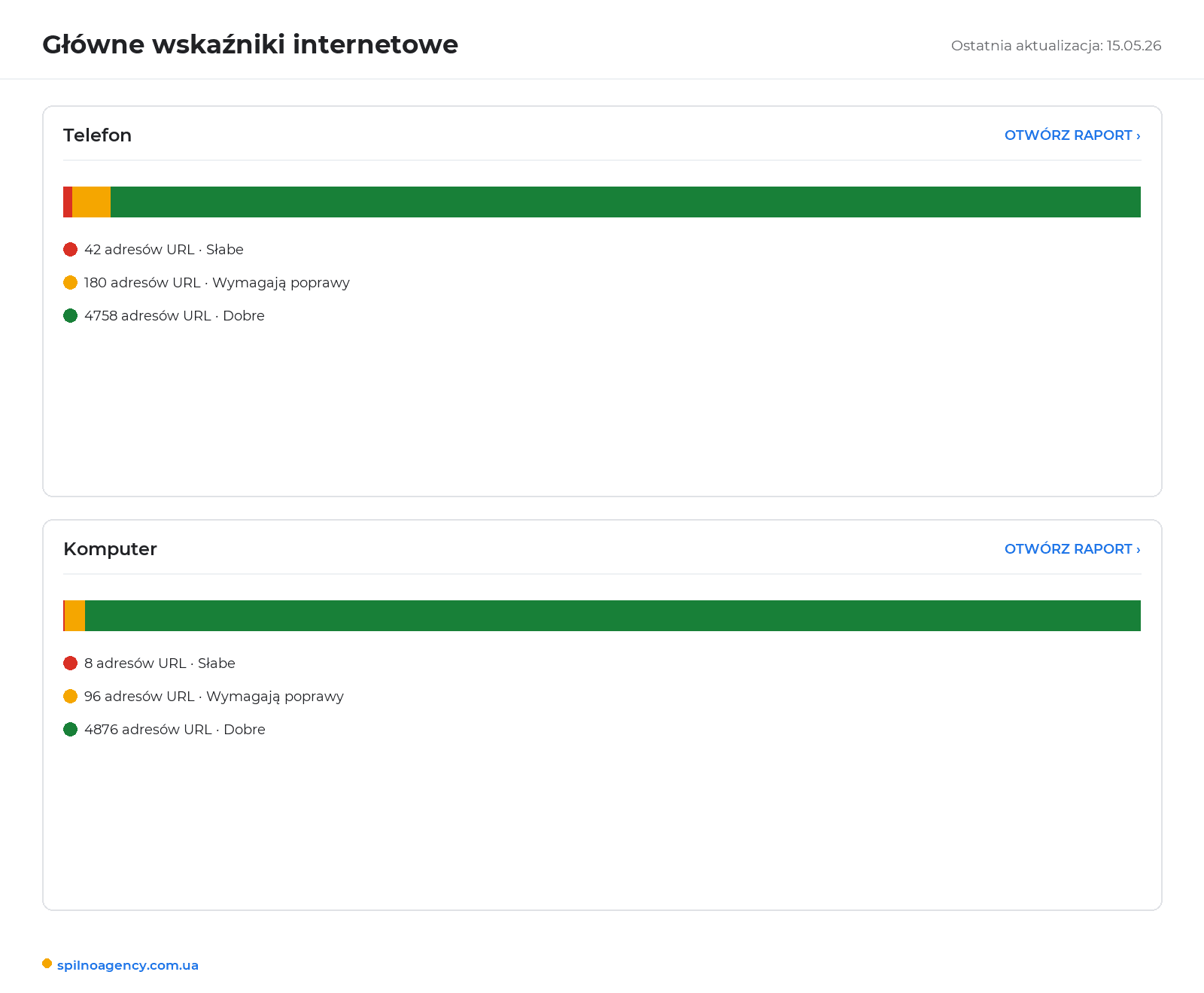 Raport Core Web Vitals w Google Search Console