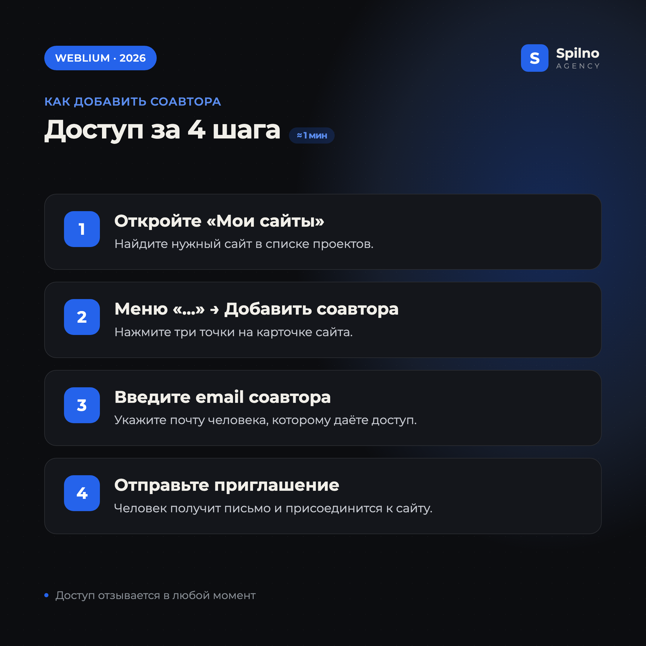 Как добавить соавтора в Weblium за 4 шага