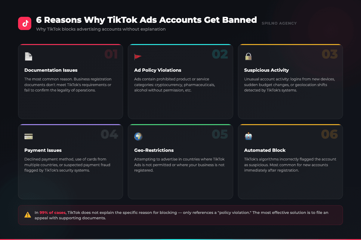 6 Reasons Why TikTok Ads Accounts Get Banned — infographic