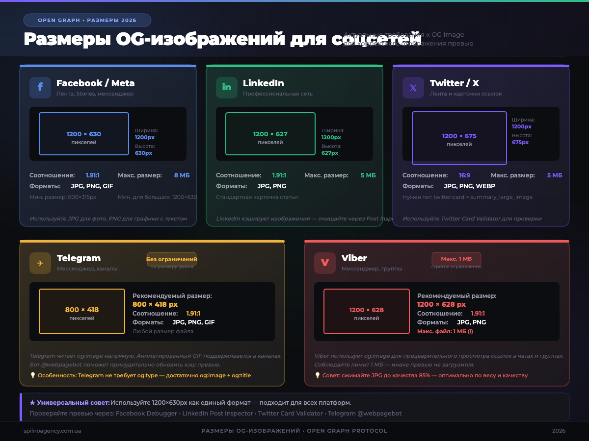 Размеры OG-изображений для соцсетей 2026