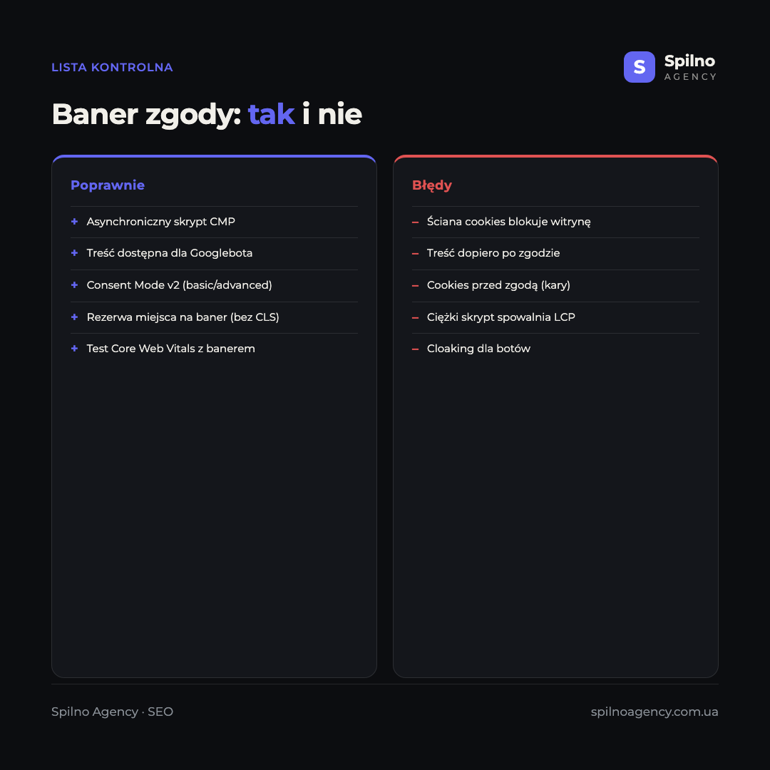 Infografika: baner zgody a SEO — co robić poprawnie i jakich błędów unikać