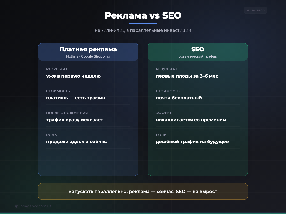 Реклама vs SEO для интернет-магазина: сравнение каналов — инфографика