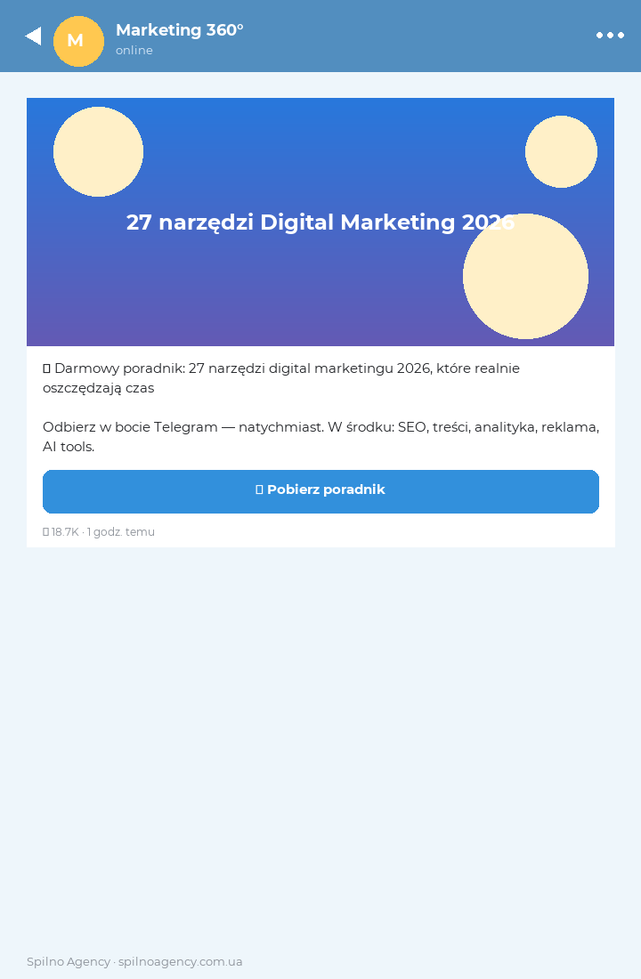 Mockup płatnego posta w kanale Telegram — obraz, tekst i przycisk CTA