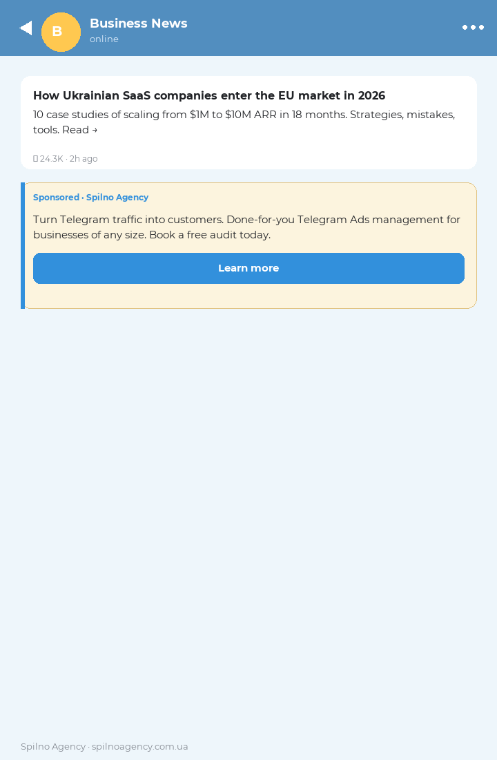 Mockup of a Telegram Ads Platform Sponsored block under a channel post