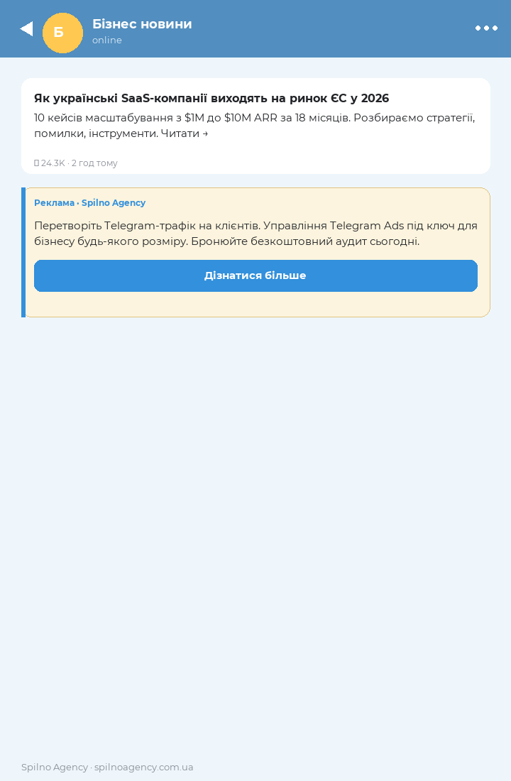 Мокап оголошення Telegram Ads Platform — блок Sponsored під постом у каналі