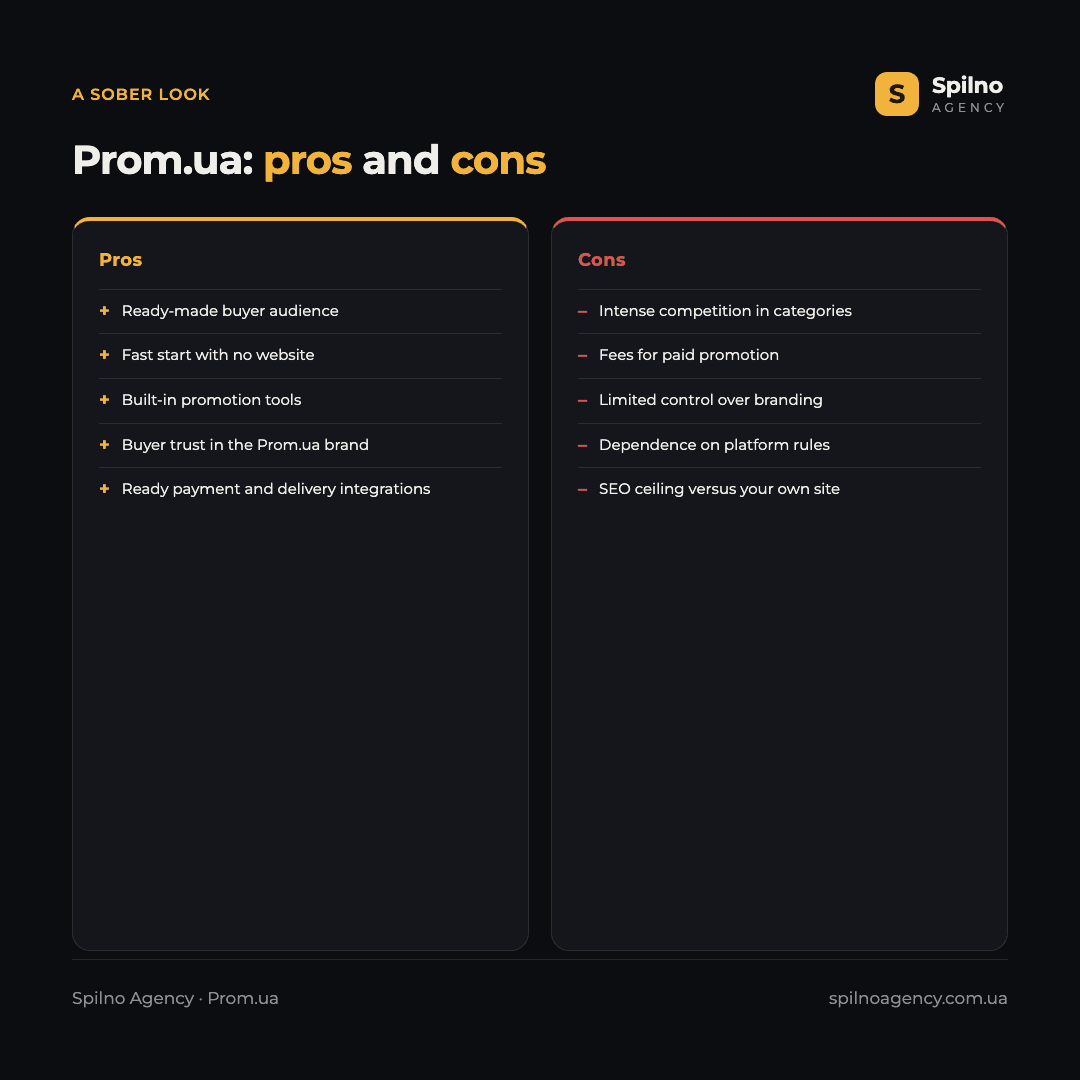 Infographic: pros and cons of promoting a store on Prom.ua