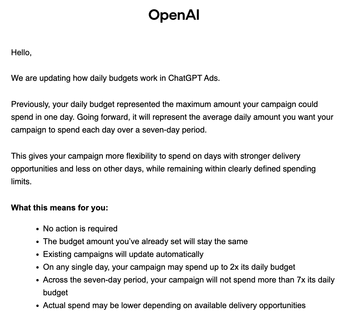ChatGPT Ads daily budget