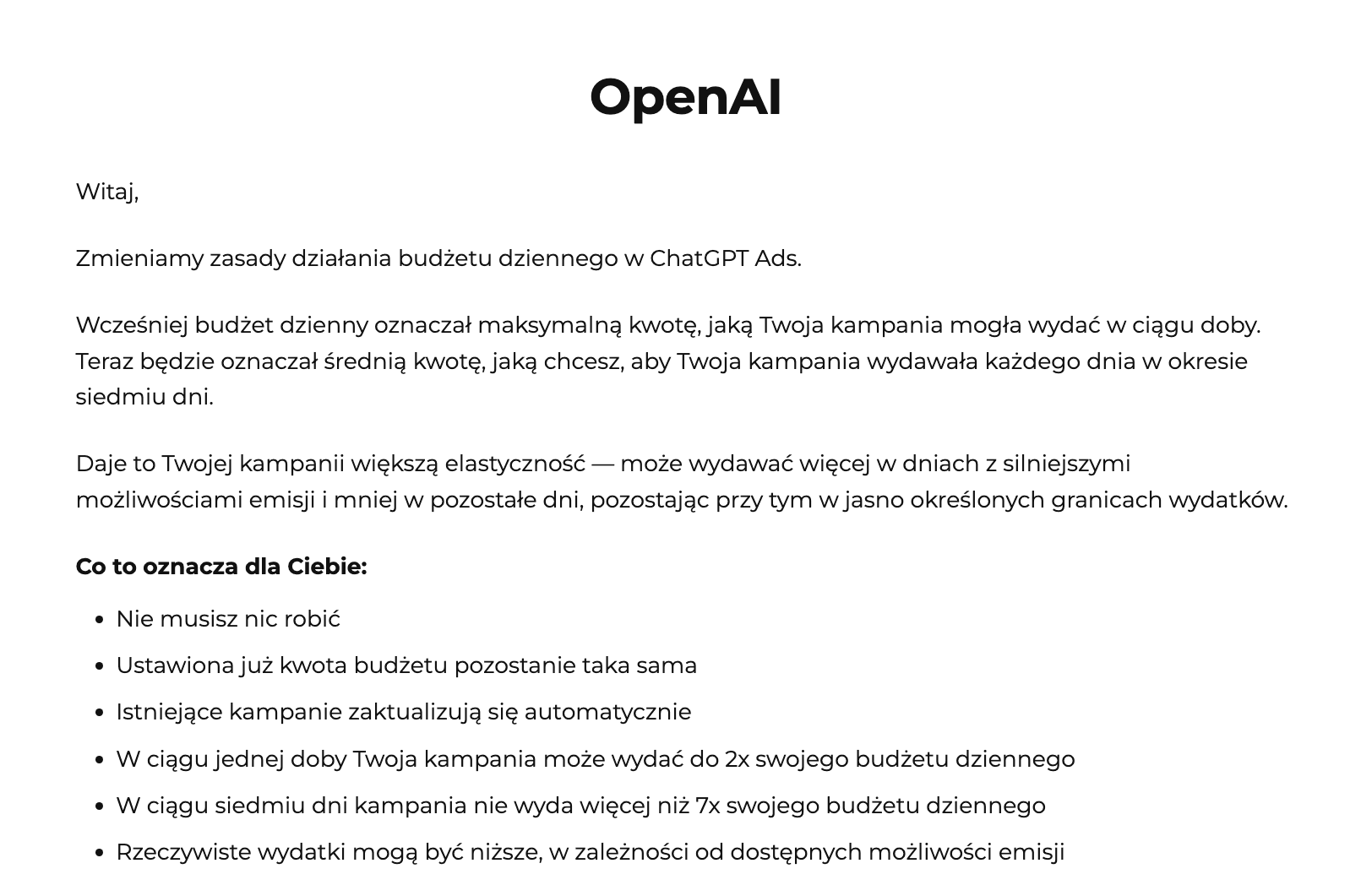 budżet dzienny ChatGPT Ads