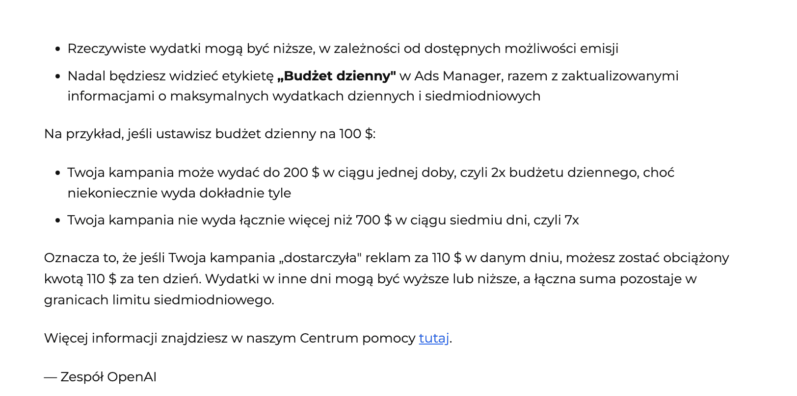 budżet dzienny ChatGPT Ads