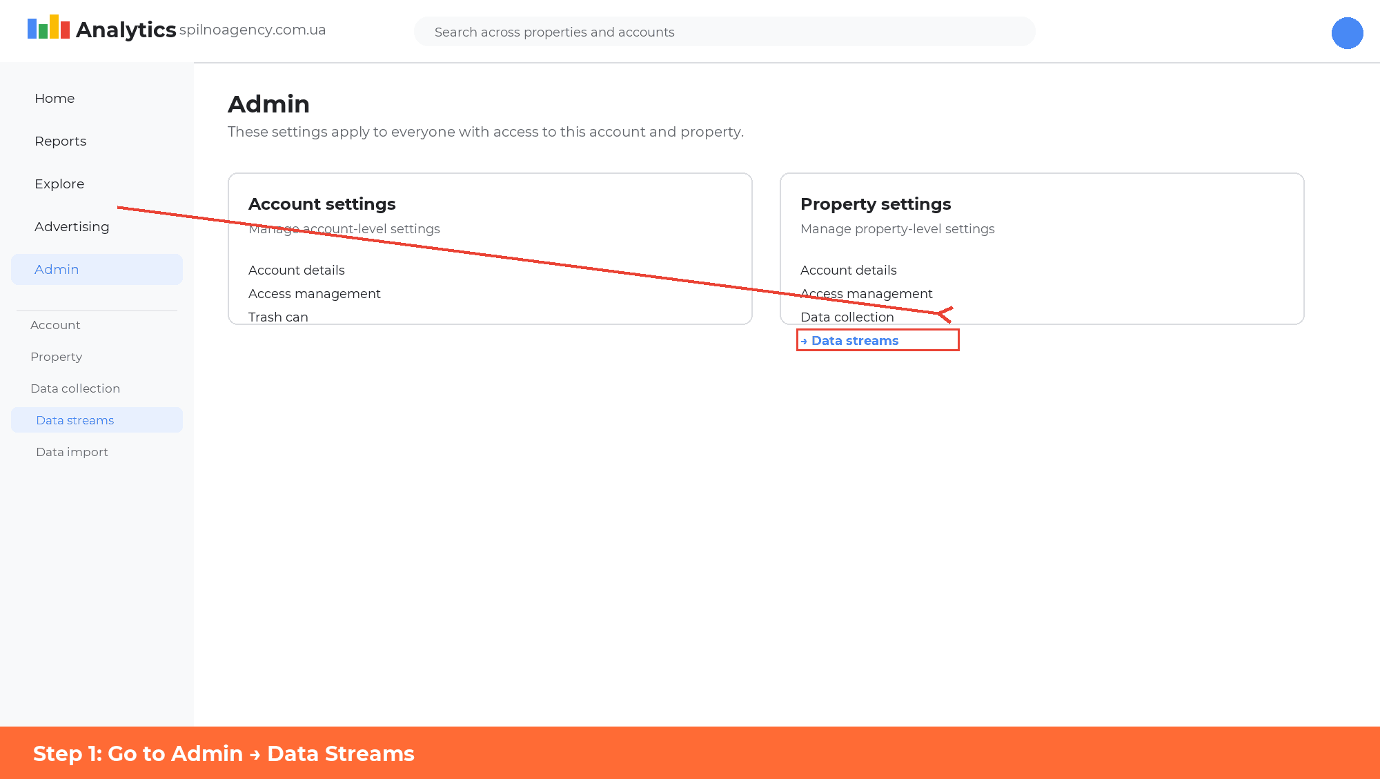 GA4 Admin — Step 1: Data Streams