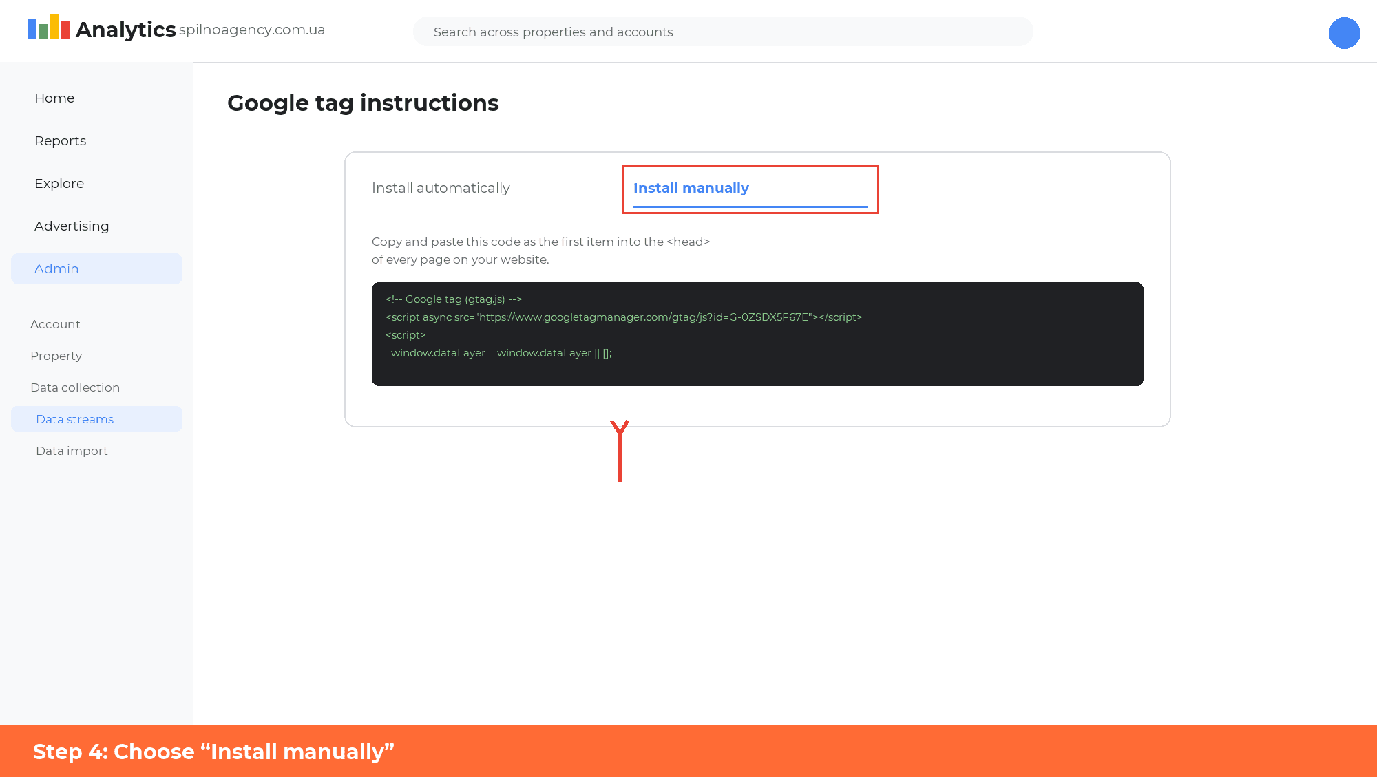 GA4 — Step 4: Choose Google tag installation method