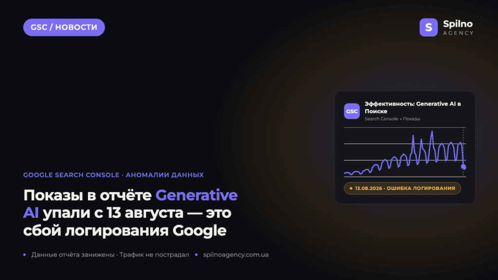 Сбой в Search Console: показы в отчёте «Generative AI в Поиске» упали с 13 августа