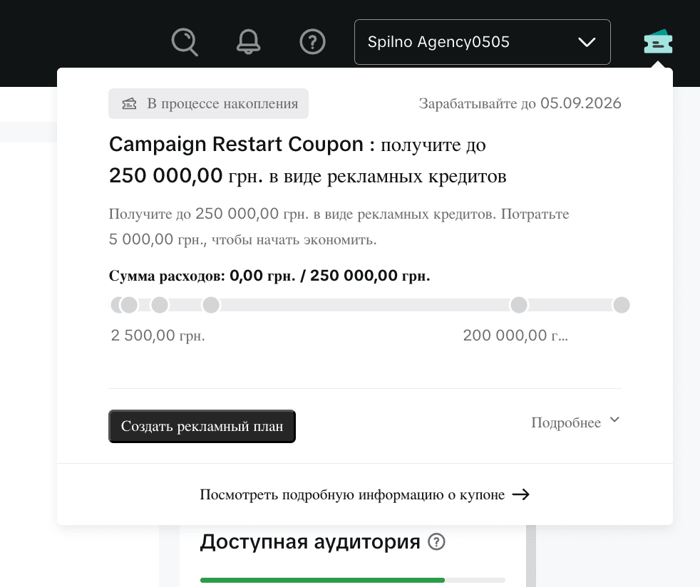 The coupon icon (ticket) in the TikTok Ads Manager header, where the coupon card opens from